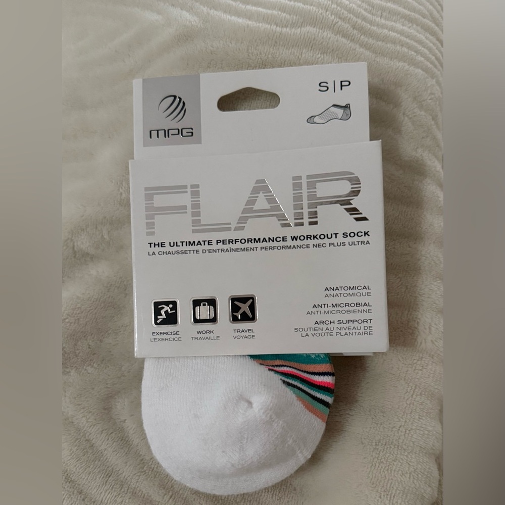 NWT MPG White No-Show Athletic Socks with Teal Pink Black Stripes